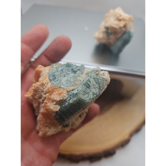 Fluorapatite On Orange Calcite 2pc Raw Specimen. 90lbs - Picture 9 of 11